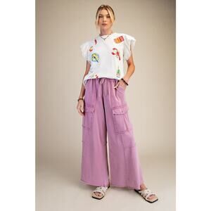 "Durango" French Terry Cargo Wide Leg Pants in Mauve